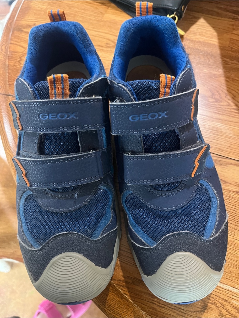 Geox Boys Navy Blue and Orange Velcro Sneakers-size 6